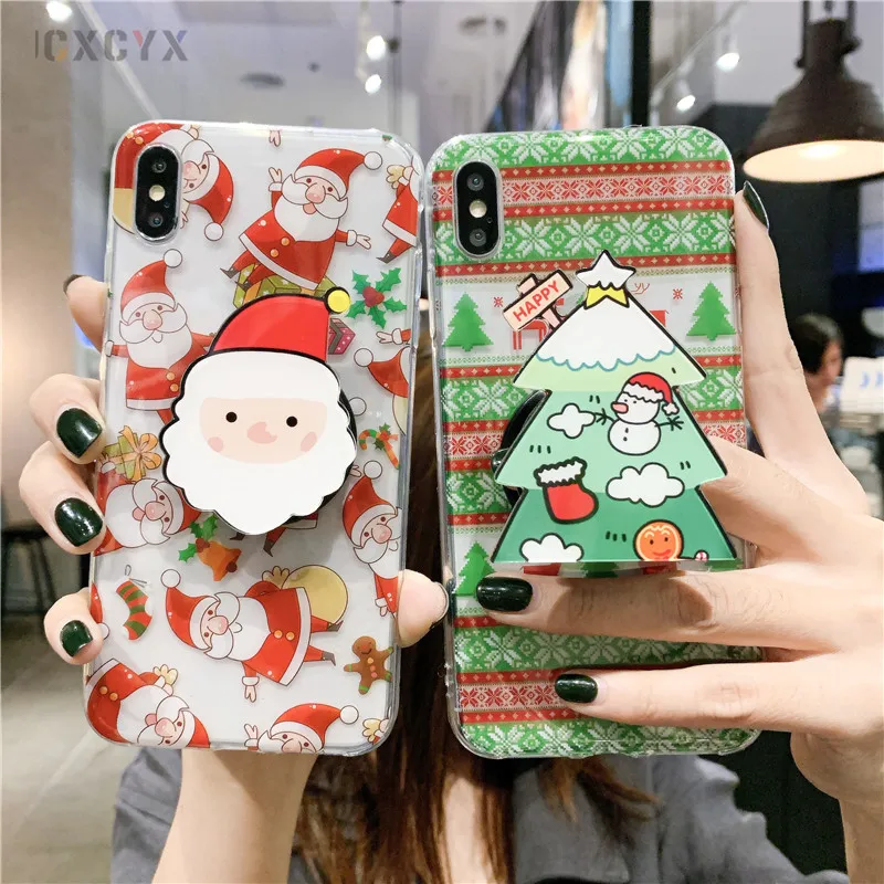 

Christmas 3D Deer Keychain holder stand soft phone case for iphone X XR XS 11 Pro Max cover for samsung S8 S9 S10 Note A50 gift