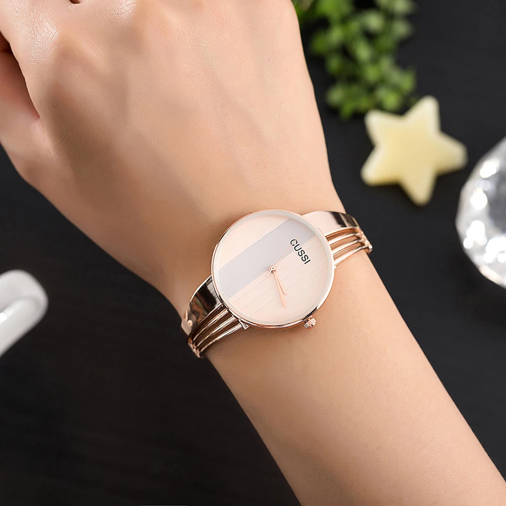 CUSSI Relogio Feminino Fashion Rose Gold Womens Bangle Bracelet Watches Luxury Stainless Steel Ladies Jewelry Watch Female Clock
