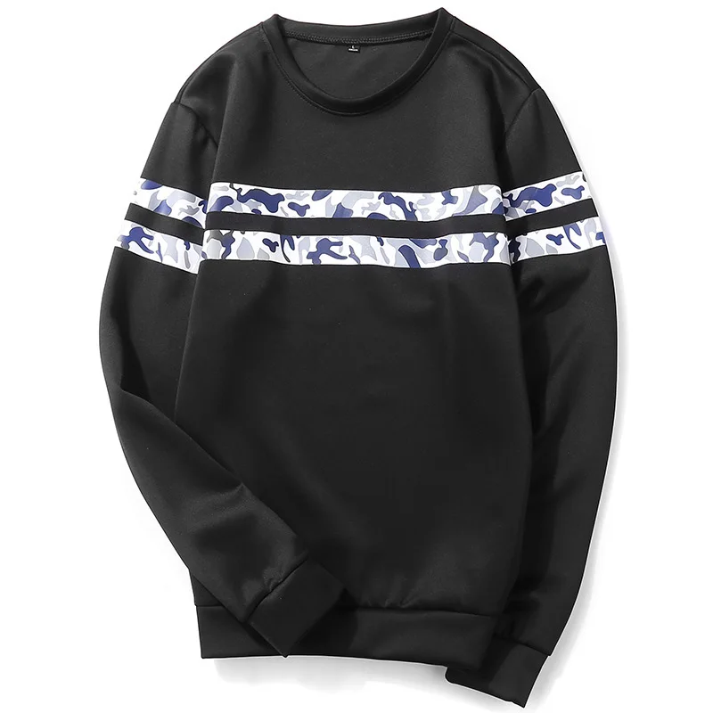

Men's Casual Camouflage Long sleeves men Striped Pullover patchwork Crewneck Sweatshirt Streetwear Hip Hop 2019 New Brand