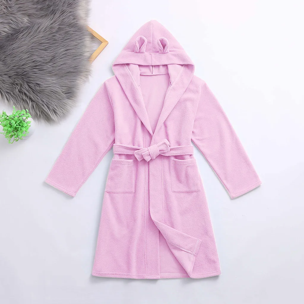 Muqgew для малышей для мальчиков и девочек, однотонные утепленные халаты Полотенца с капюшоном фланелевые халаты Полотенца ночная рубашка; одежда для сна; зимние Wy6
