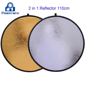 

Powerwin 2 in 1 Gold Silver Reflector 110cm Collapsible Disc Diffuser Photo Studio Video Lighting Softbox Backdrop Light Stand