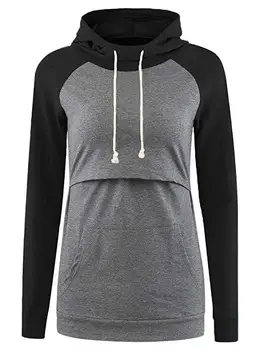 

Pregnant Womens Leisure Color Stitching Hooded Sweater Loose Breast-feeding Tops