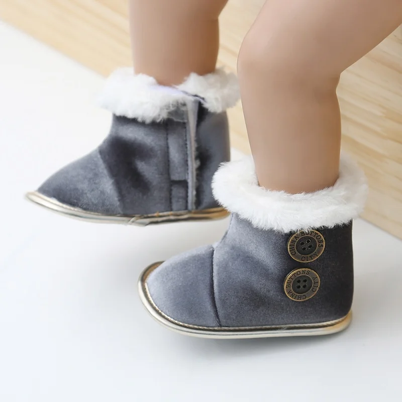 Winter Baby Girl Boy Snow Boots Half Button Design Boots Casual Infant Kids Non-slip Soft Bottom First Walkers Cute Shoe