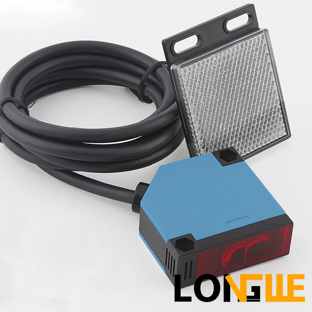 

LONGWE DC24V AC250V Relay Output 4m Retro Reflective Photo Electric Proximity Sensor Switch E3JK-R4M1 E3JK-R4M2
