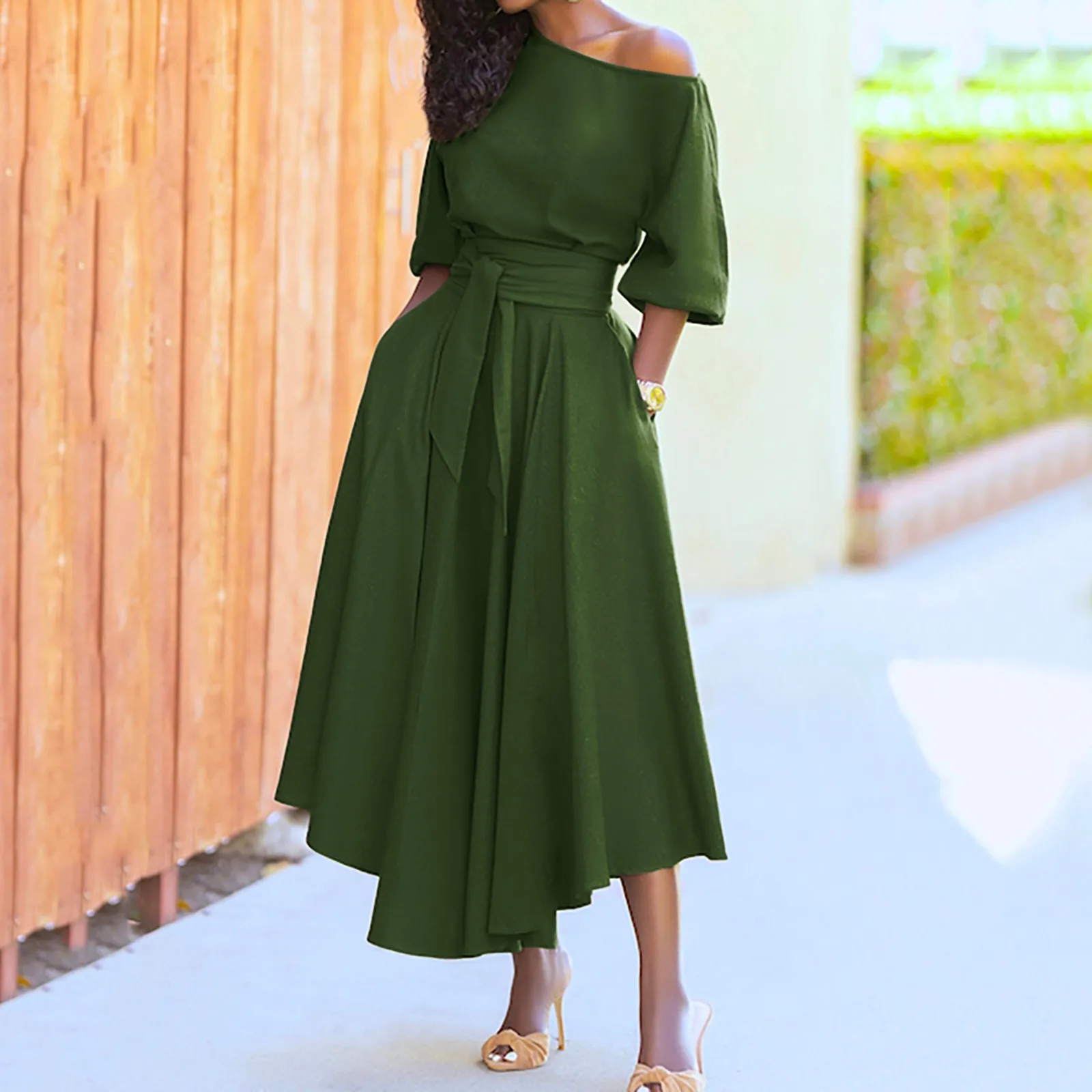 Solid Color Mid-Waist Long-Sleeved Open-Back Dress | Diva & Princess Style | Same Anthem main image 0