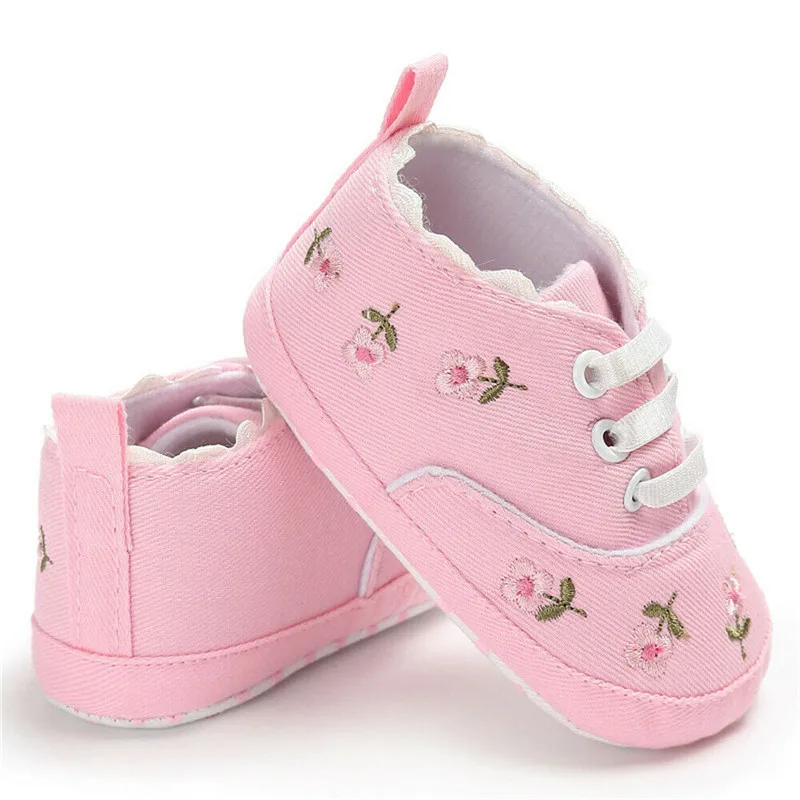 Pudcoco Cute Baby Girl Crib Shoes Newborn Flower Embroidery Soft Sole Prewalker Sneakers