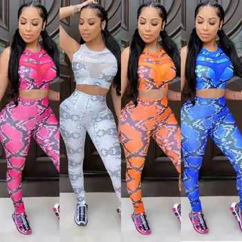 

2020 European and American hot sale new fashion casual wear mesh breathable tights women's suit compression gym sportswear