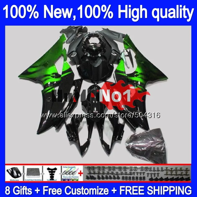 YZF-R6 для YAMAHA YZF R6 YZF-600 YZF 600 R 6 43MC. 104 зеленый пламя YZF600 YZFR6 2008 2013 08 13, 14, 15, 16 лет обтекатели