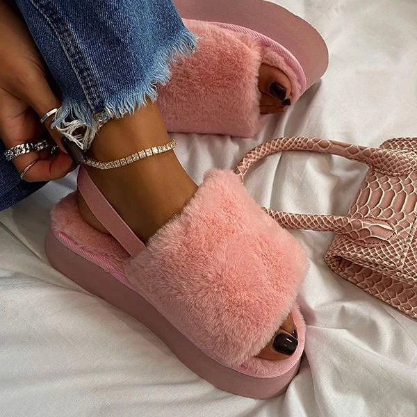 Hairy women 2021 new single layer wool home durable non-slip sandals thick-soled mid-heeled hairy shoes large size slippers | Обувь