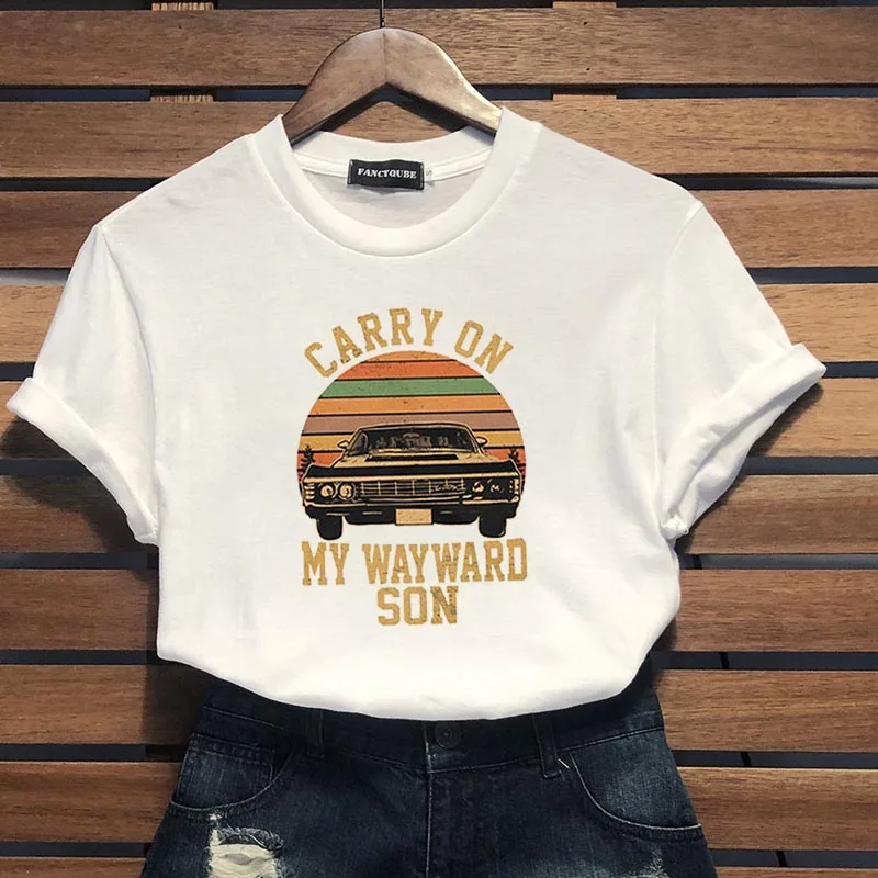 Сверхъестественная Винтажная футболка с надписью «My Wayward Son», черно-белая футболка
