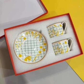 

New Wheatear Tea Cup Set With Gift Box Bone China Coffee Cups Saucers Porcelain Kitchen Home Decor Luxury Wedding Birthday Gifts
