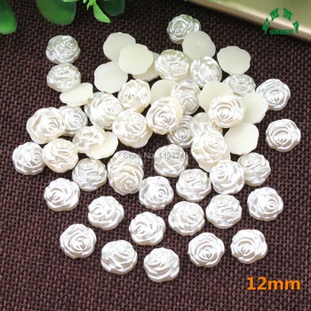 

Nail art Half Pearls for Nail Decoration 12mm 40pcs abs Imitation flower Rose Pearls Flatback Pearls for Nail art Accessory