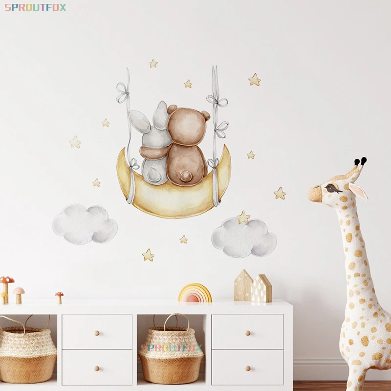 Rabbit Wall Stickers For Children's Room Decorative Vinyl Bear Wall Stickers For Kids Rooms Animal Pattern Wall Stickers Child
