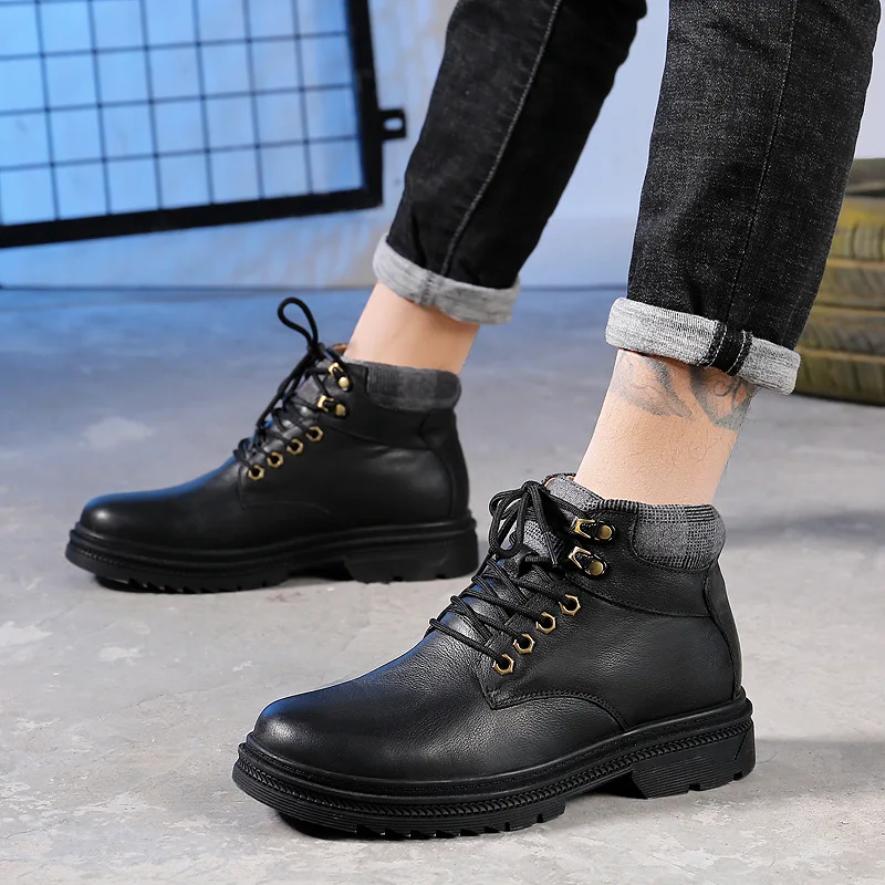 

2019 Winter Versatile New Style Simple High Cotton-padded Shoes Worker Boot Martin Boots British Style Fashion Man BEEKING