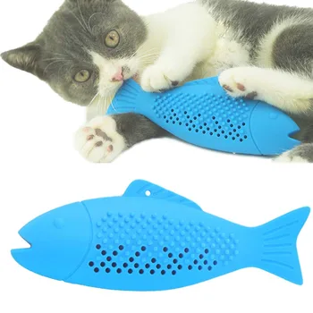 

Pet Kitten Fish Shape Toothbrush Silicone Cleaning Grinding Claw Chew Toy Kitty Supplies DEC889