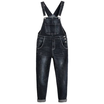 

2019 New Men's Casual Pocket Black Denim Bib Overalls Long Jeans Jumpsuits