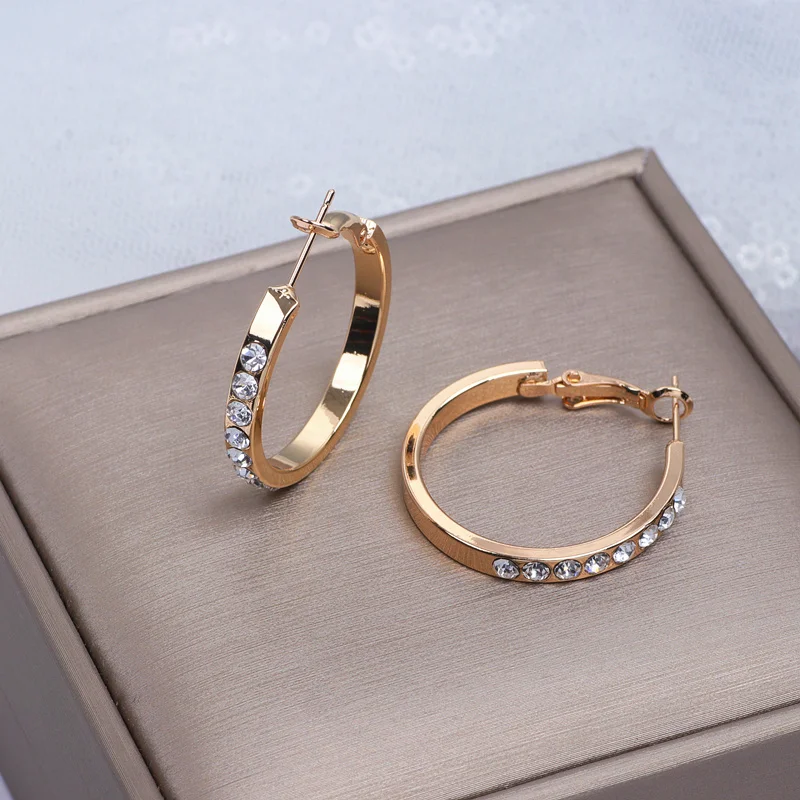 Классический Модный кристалл большой круг обруч серьги для женщин ювелирные изделия Модные золотые цвета сережки-гвоздики аксессуары подарок