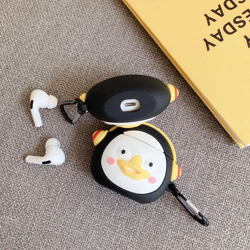 Чехол для наушников AirPods Pro с милым Пингвином из мультфильма для Apple AirPods 1 2 3 Bluetooth, мягкий силиконовый чехол с крючком