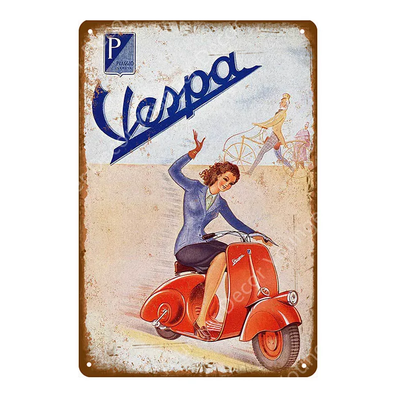 Европейский автомобиль с гаражной тематикой металлический знак Итальянский скутер Vespa Lambretta ВИНТАЖНЫЙ ПЛАКАТ классический электромобиль стикер на стену YI-007 - Цвет: YD5367EI
