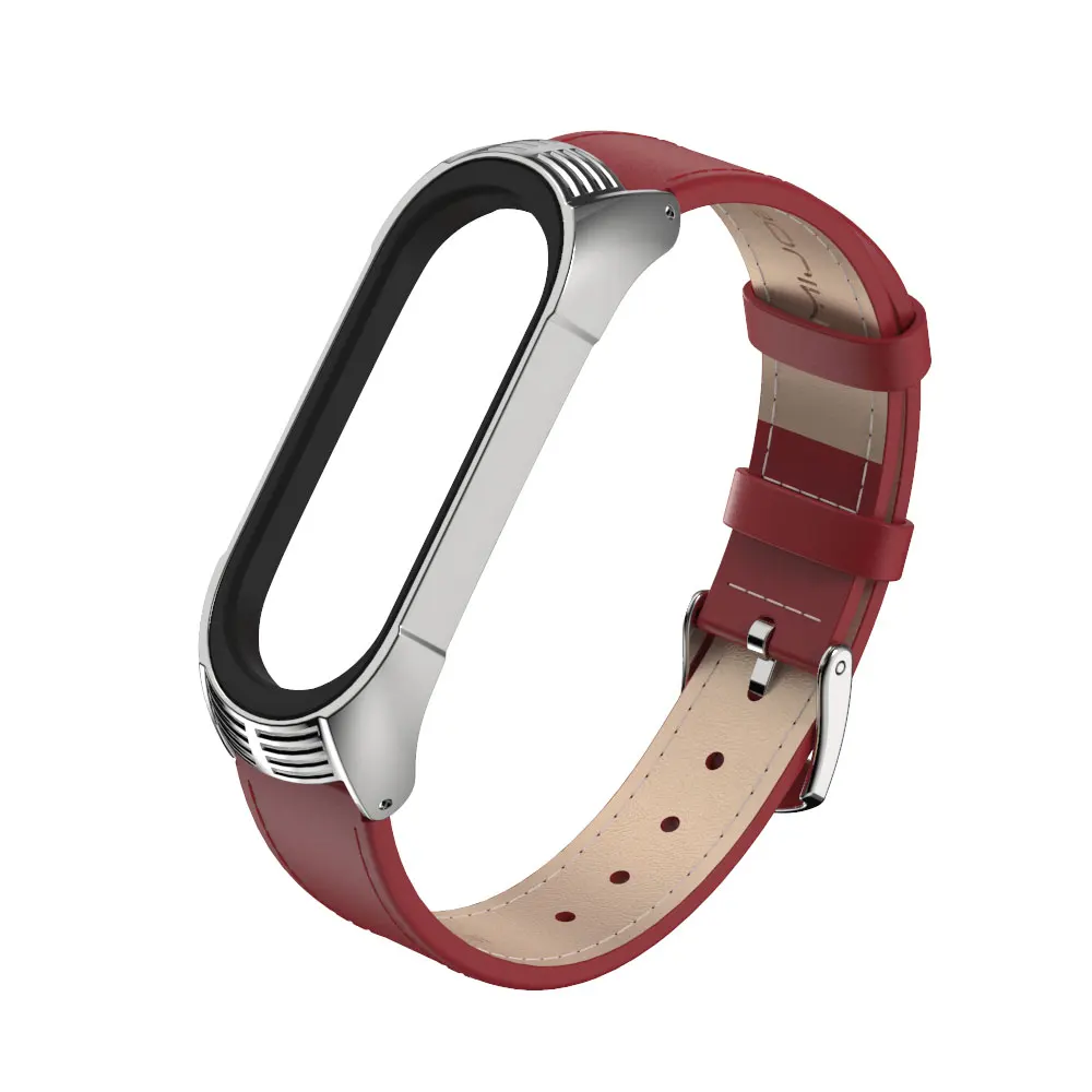 Red Silver Mi jobs mi Band 4 ремешок из натуральной кожи для Xiaomi mi 4 3 браслет для смарт-часов mi Band 4 NFC аксессуары - Цвет: Red Silver