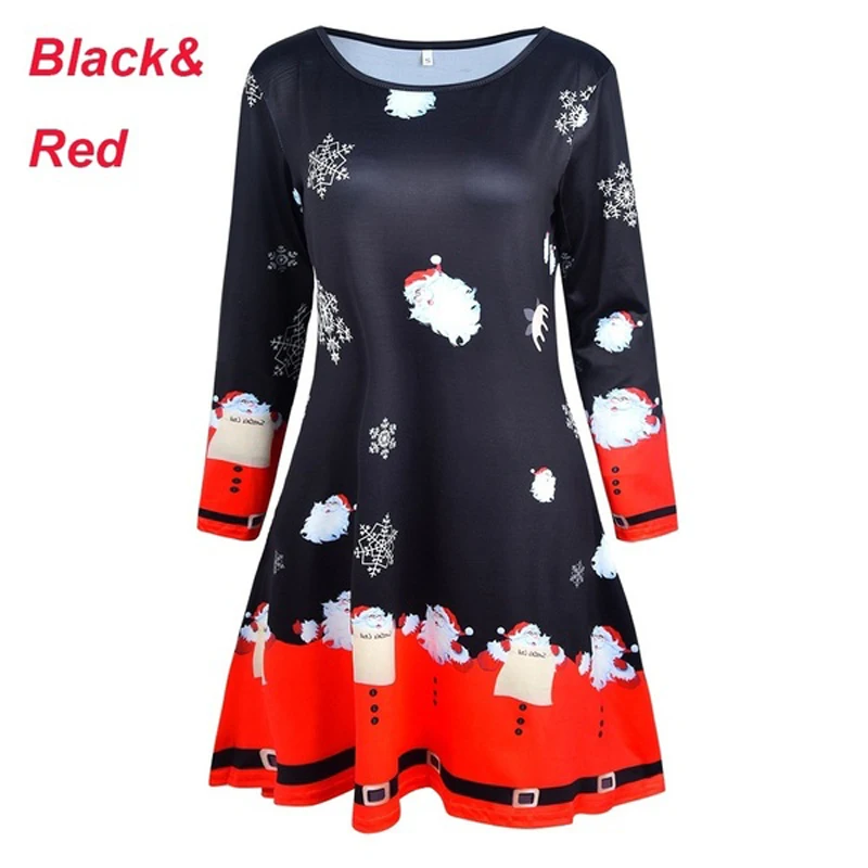 Casual большие размеры повседневные женские платья милое рождественское платье с принтом зима черные красные свободные большие размеры праздничное платье vestidos - Цвет: bty-12