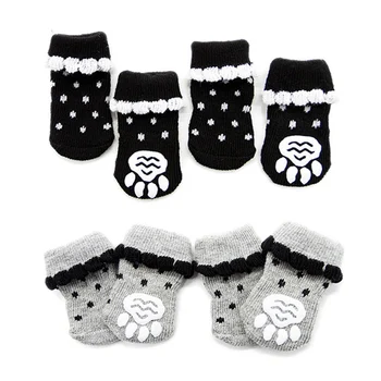 

4Pcs/Set Warm Puppy Dog Shoes Soft Cotton Pet Knits Socks Cute Cartoon Anti Slip Skid Socks For Small Dogs Pet Products