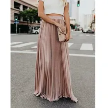 Модная женская летняя Осенняя плиссированная длинная юбка-макси с высокой талией, Длинные однотонные повседневные юбки