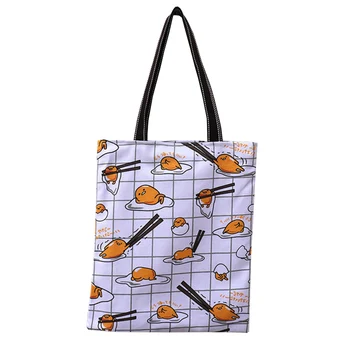 

Cartoon Anime Gudetama Cosplay Women Shopping Bag Female Canvas Shoulder Bag Storage Handbag Reusable Foldable Eco Totes Bags
