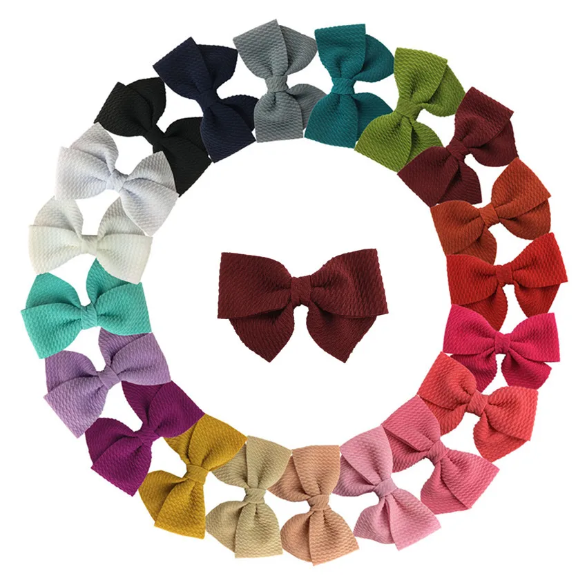 3.5Inch Baby Girls Solid Bubble Fabric Bows Knot With Clip Handmade