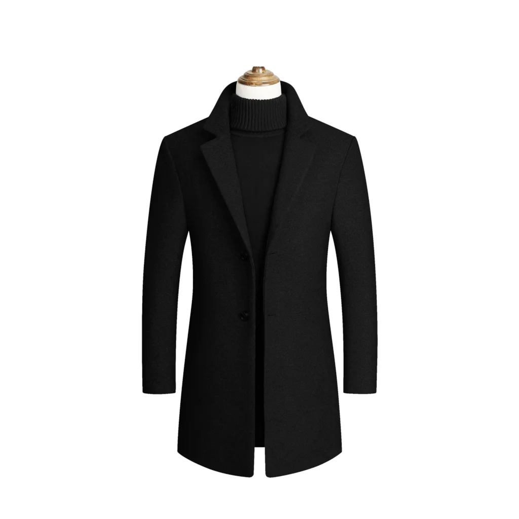 MJARTORIA, Зимняя шерстяная куртка, пальто, мужское, высокое качество, шерсть, повседневное, тонкий воротник, шерстяное пальто, мужское, длинное, хлопковое, с воротником, Тренч - Цвет: black