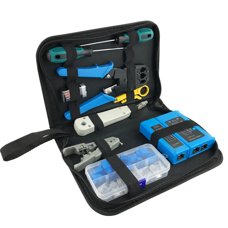 MT-8443 전문 네트워크 멀티 크림 퍼 스트립 RJ45 Rj12 Rj11 크림프 네트워크 케이블 테스터 RJ45 네트워크 도구 키트 포함