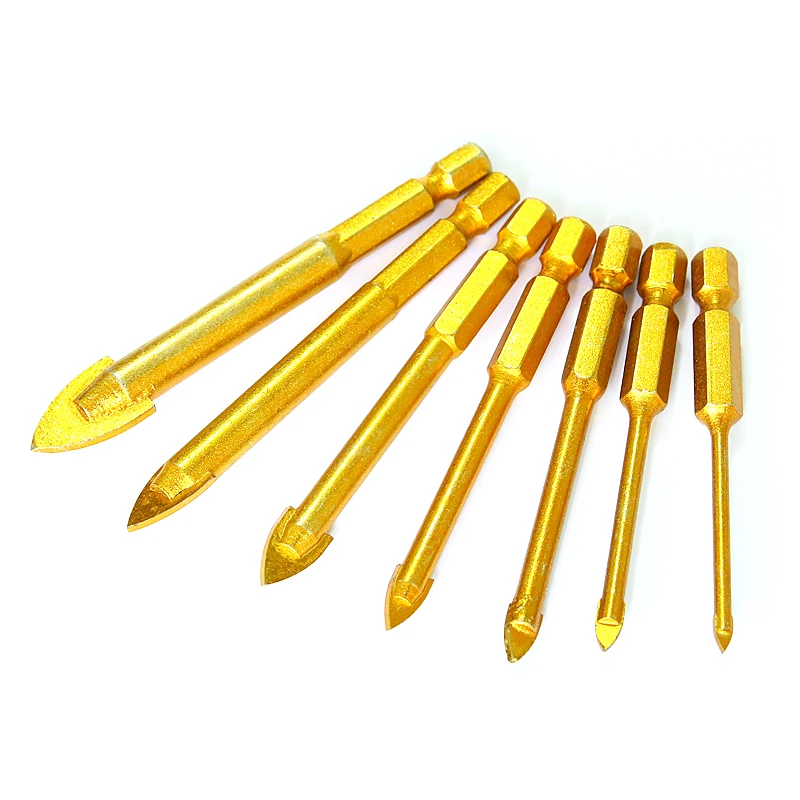 7pcs/Set Quality Drill Bits Carbide Alloy Titanium Plated Triangle Glass Drill Tungsten Steel Tile Drill Power Hand Tools Set images - 6