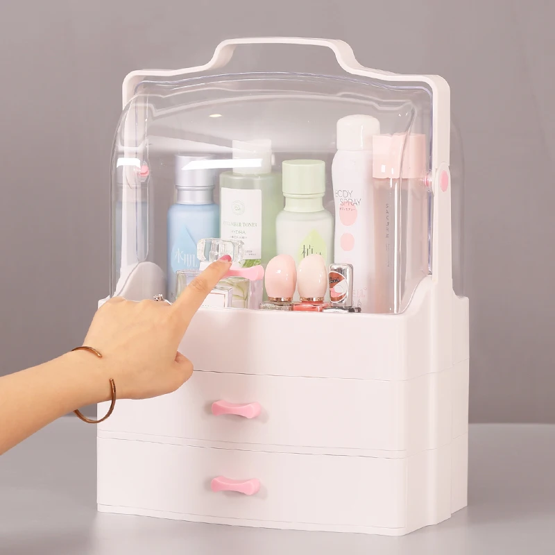 Прозрачный косметический Органайзер для ванной комнаты, креативный большой ящик для хранения косметики, переносной настольный органайзер, ящик