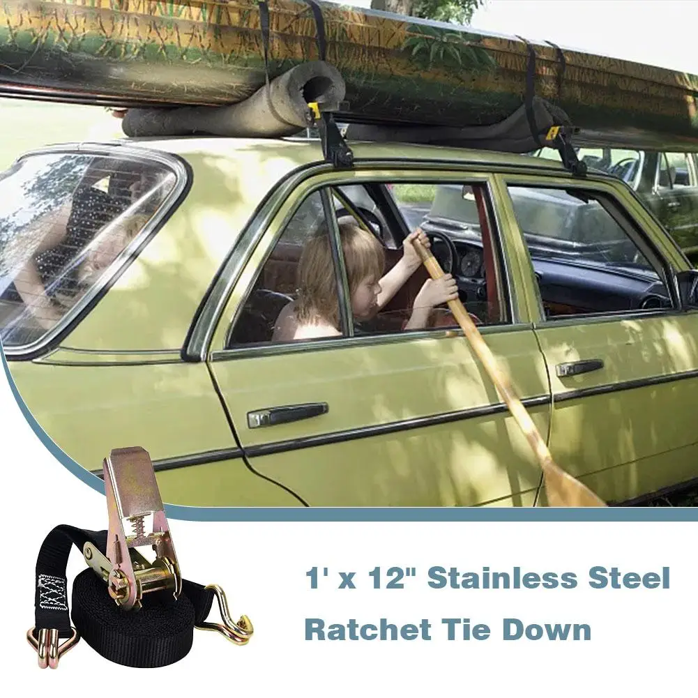1''x12''Stainless Steel Ratchet Tie Down Strap Strong Bundling Belt For Car Kayak Board Motorcycle For Luggage Bag Bind Belts