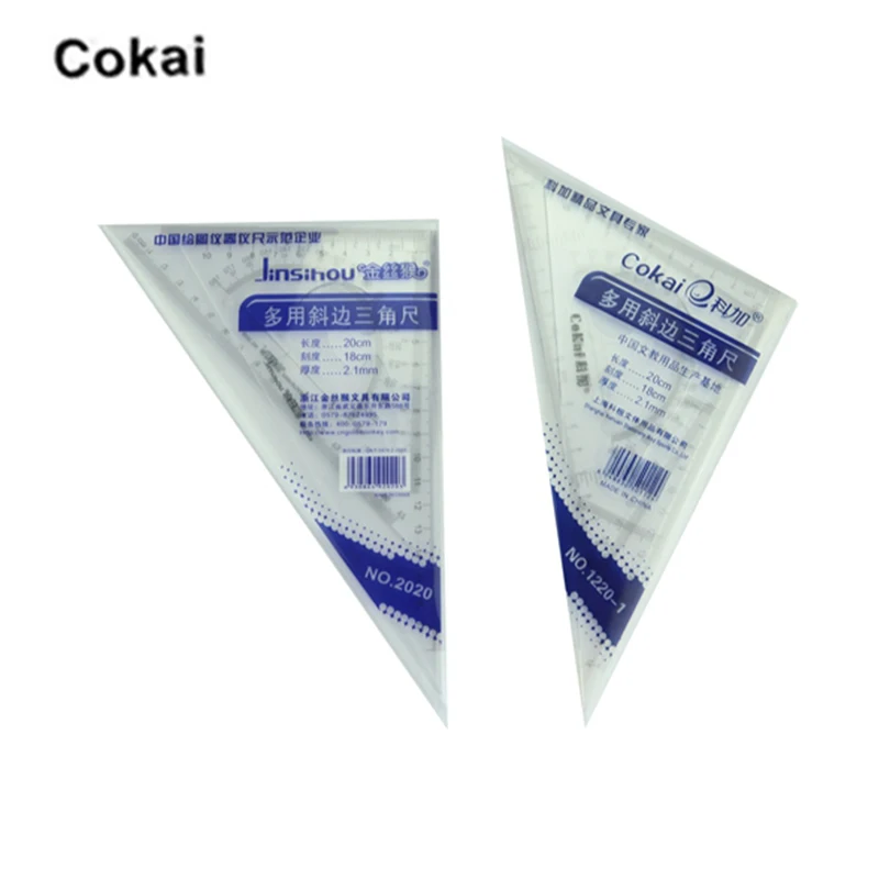 Jinsihou/Cokai многоцелевой скошенный Пластик Треугольники линейка 15/20/25/30/35 см линейка 2 шт./компл. математика в виде геометрических фигур транспортир измерения