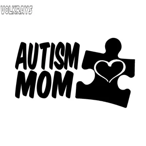 Volkrays Personality Car Sticker Autism Mom Accessories Reflective Waterproof Cover Scratches Vinyl Decal Black/Silver,7cm*13cm