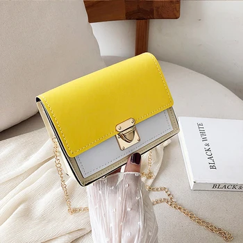 

OLN 2020 News cute bags Chain handbag for Women's Shoulder Chain Crossbody bag PU soft Leather waterproof yellow Small flap Bag