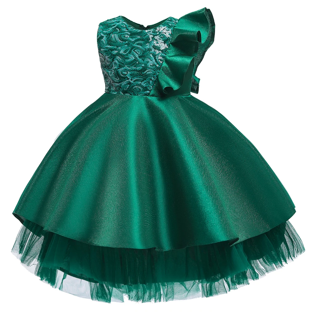 Г. Зимнее плиссированное платье с блестками для девочек на день рождения Одежда для детей костюм для девочек Многослойные вечерние платья платье принцессы с цветочным рисунком для детей от 3 до 10 лет - Цвет: Dark green