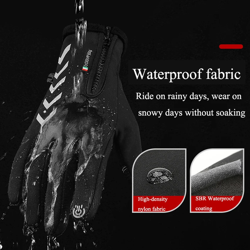 Зимние мужские перчатки с отражающей полоской для ночного видения, водонепроницаемые противоскользящие перчатки для велоспорта, катания на лыжах, ветрозащитные пушистые теплые перчатки