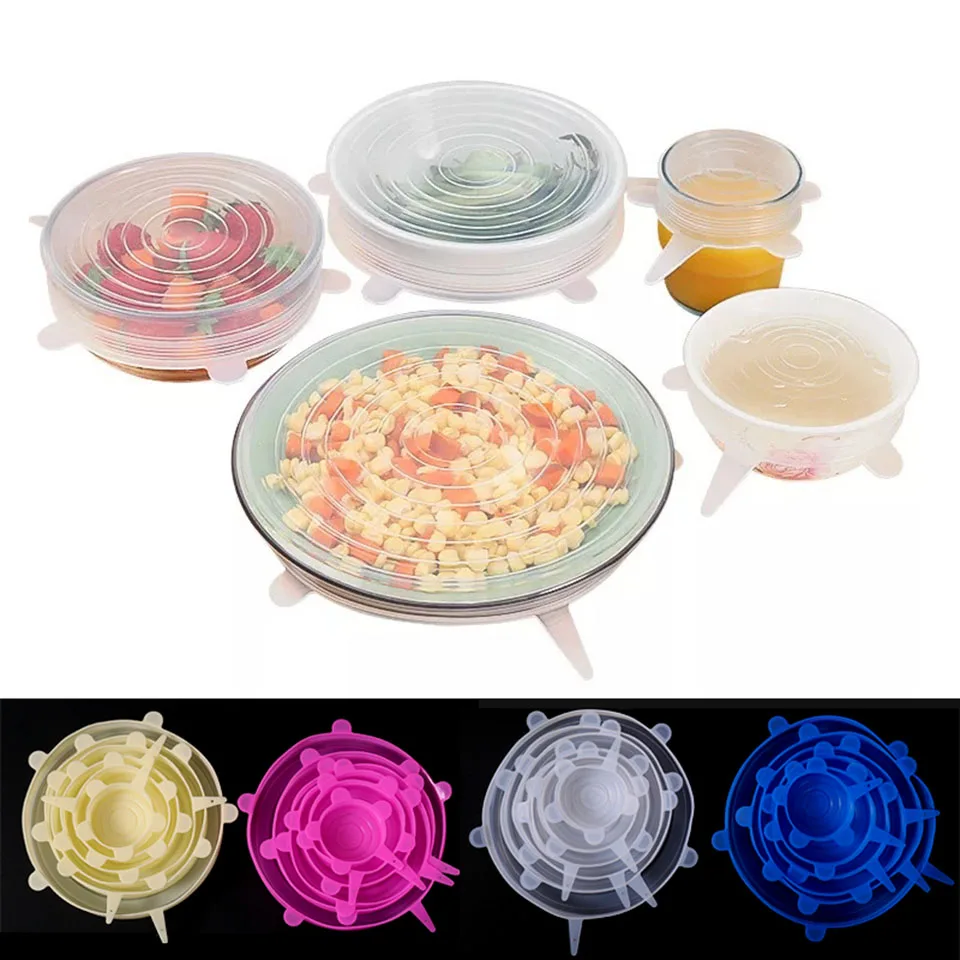 

6Pcs Reusable Silicone Food Covers Universal Silicone Stretch Lids Caps For Cookware Fruit Caps tapa de silicona para alimentos