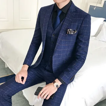 

Suit suit men's classic Plaid suit three piece men's professional best man suit
