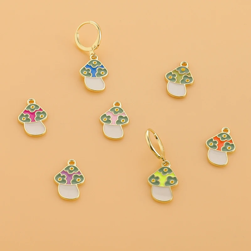 

10Pcs Enamel Mushroom Shape Charms Drop Oil Pendant Metal Alloy DIY Jewelry Making Supplies for Earrings Crafting Decoration