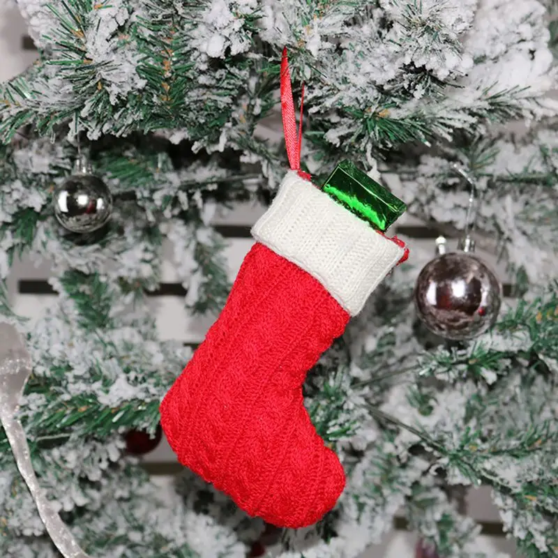 1 шт.; рождественские чулки в стиле Санта-Клауса; обувь на подтяжках; милый Подарочный мешок ярких цветов; вязаные украшения в виде