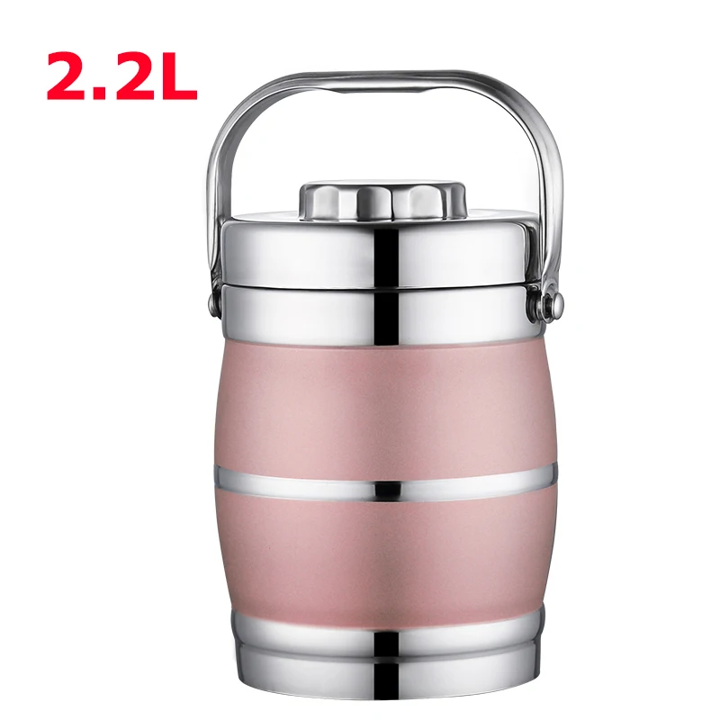 2.2L Pink 1,4-л вакуумный Ланч-бокс из нержавеющей стали Термос тепловой контейнер для еды офисный детский студенческий для школьных Бенто-бокс розовый большой мешок - Цвет: 2.2L Pink