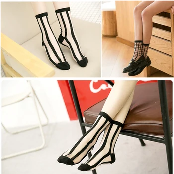 

2020 Fashion Women Cotton Blended Heart Pattern Ultra Thin Socks Female Lady Transparent Crystal Love Short Glass Silk Socks