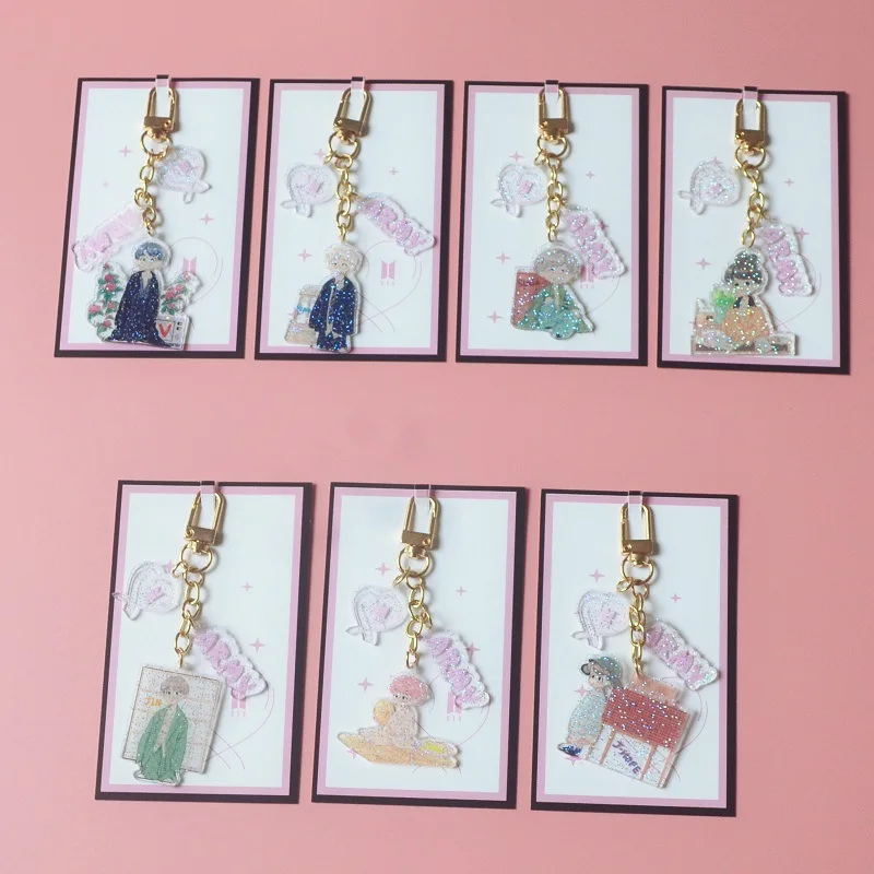 

10 pcs/lot KPOP JUNGKOOK JIMIN SUGA JIN J-HOPE RM V Acrylic Keychain idol boys star Bag Pendant laser Key Ring Gifts