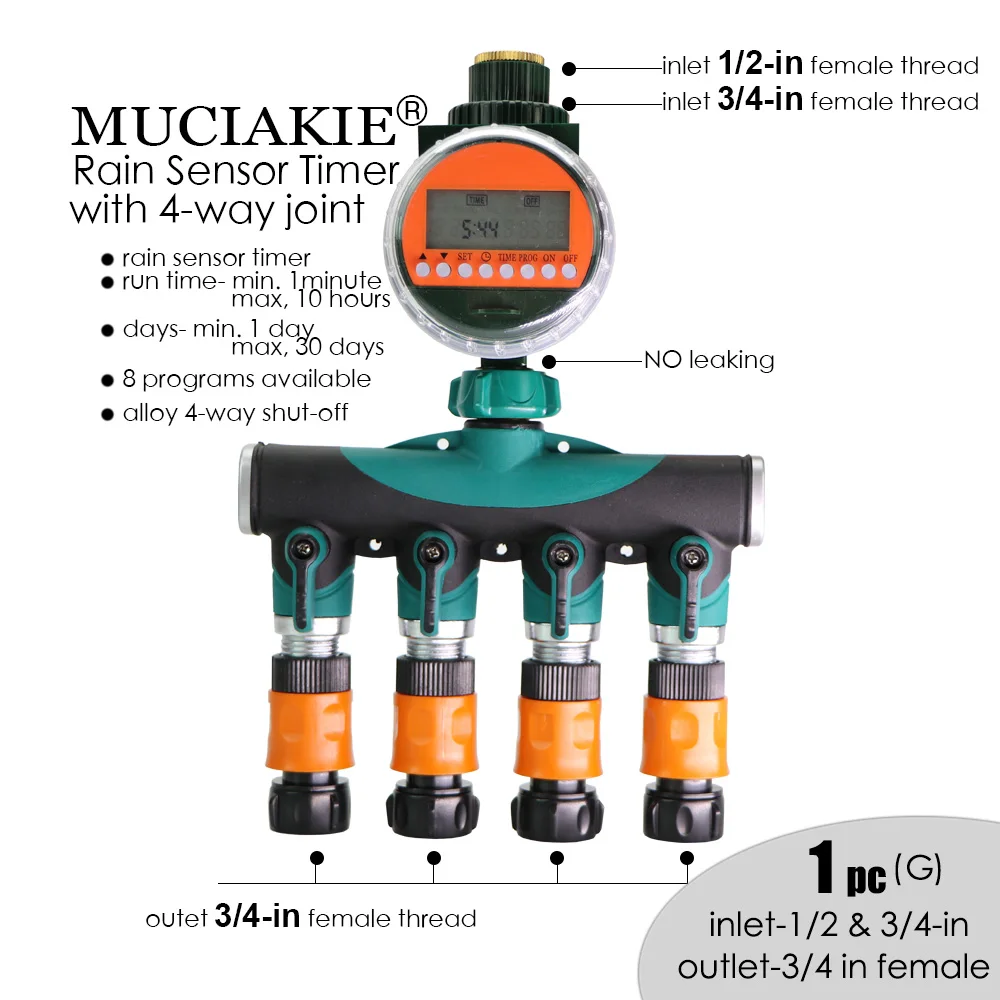 MUCIAKIE автоматический зонт дождь Сенсор воды таймер сплава 4 ходовой запорный электронный светодиодный дисплей Сада Контроллер полива для полива и орошения - Цвет: timer alloy 4ways g