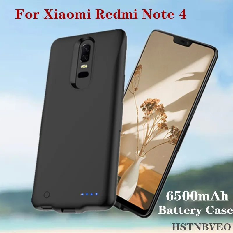 

External Battery Powerbank Case Battery Charger Cases For Xiaomi Redmi Note 4 Battery Case 6500mAh Power Bank Charging Cover