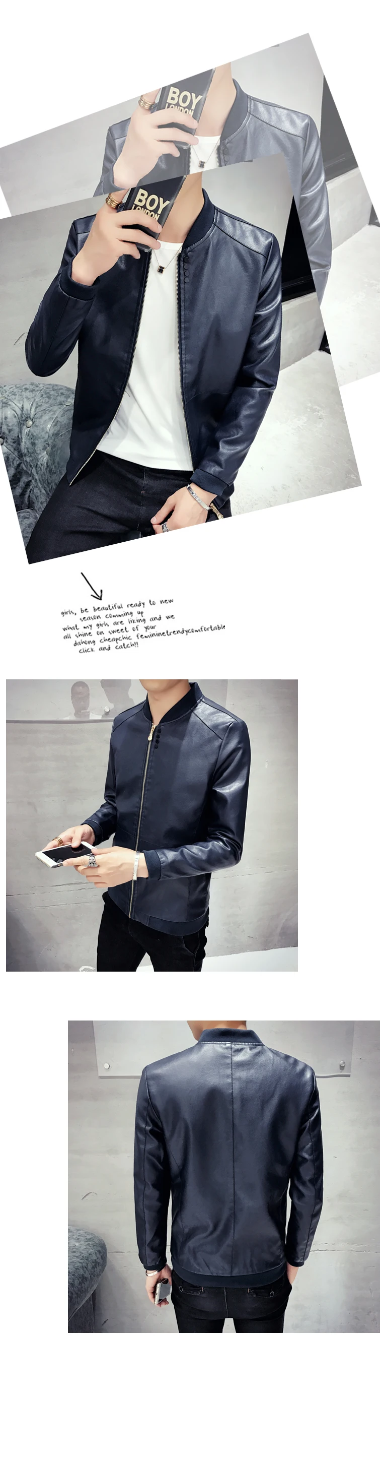 Рекрут агенты стиль Мужская кожаная куртка Slim Fit Мода-большой размер