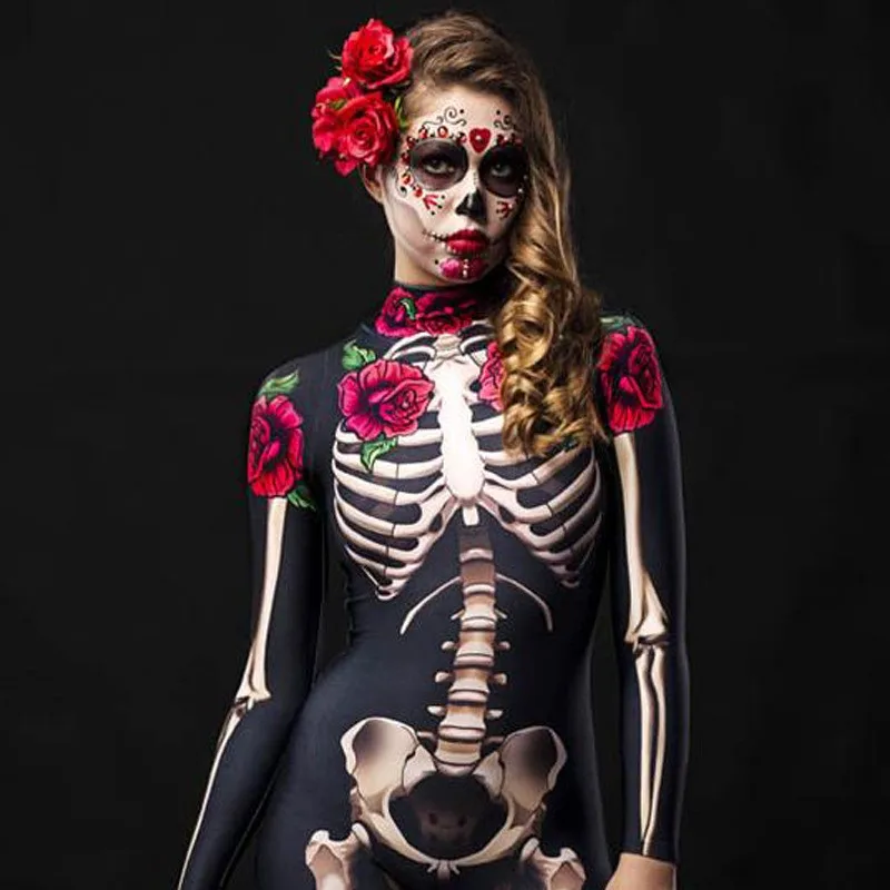 Rose Skeleton Adult Kids Scary Costume Halloween Dress Cosplay Sexy Jumpsuit Carnival Party Baby Girl Rompers